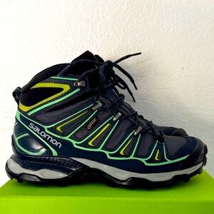 Women's Salomon X Ultra 2 Mid Gore-Tex Hiking Boots 371524 Size 6.5 Blue/Green